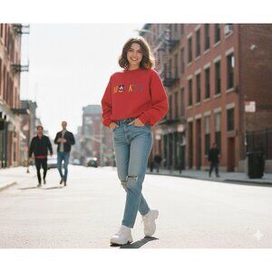 Mickey‎ & Co. Vtg Disney Embroidered Mickey Logo Crewneck Sweatshirt Red Sz M/L